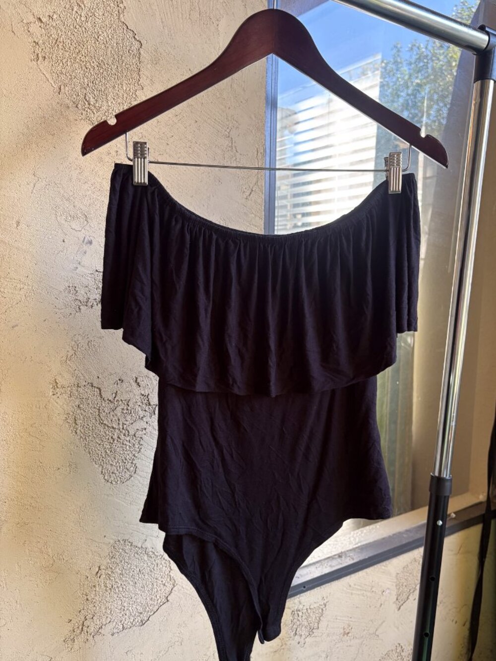 Black Ruffle Trim Bodysuit, Fashion Nova OS
